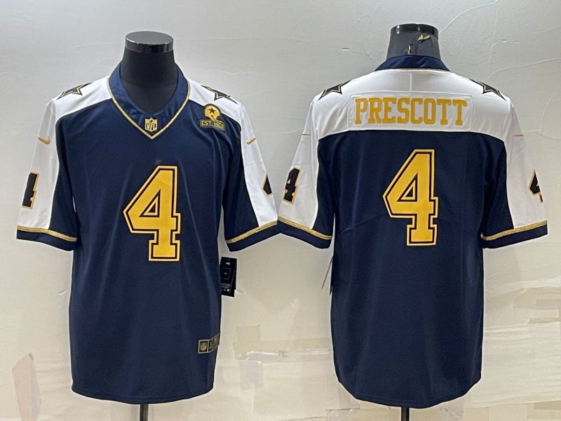 Men Dallas Cowboys #4 Prescott Blue Gold Thanksgiving 2022 Nike Limited Vapor Untouchable NFL Jersey